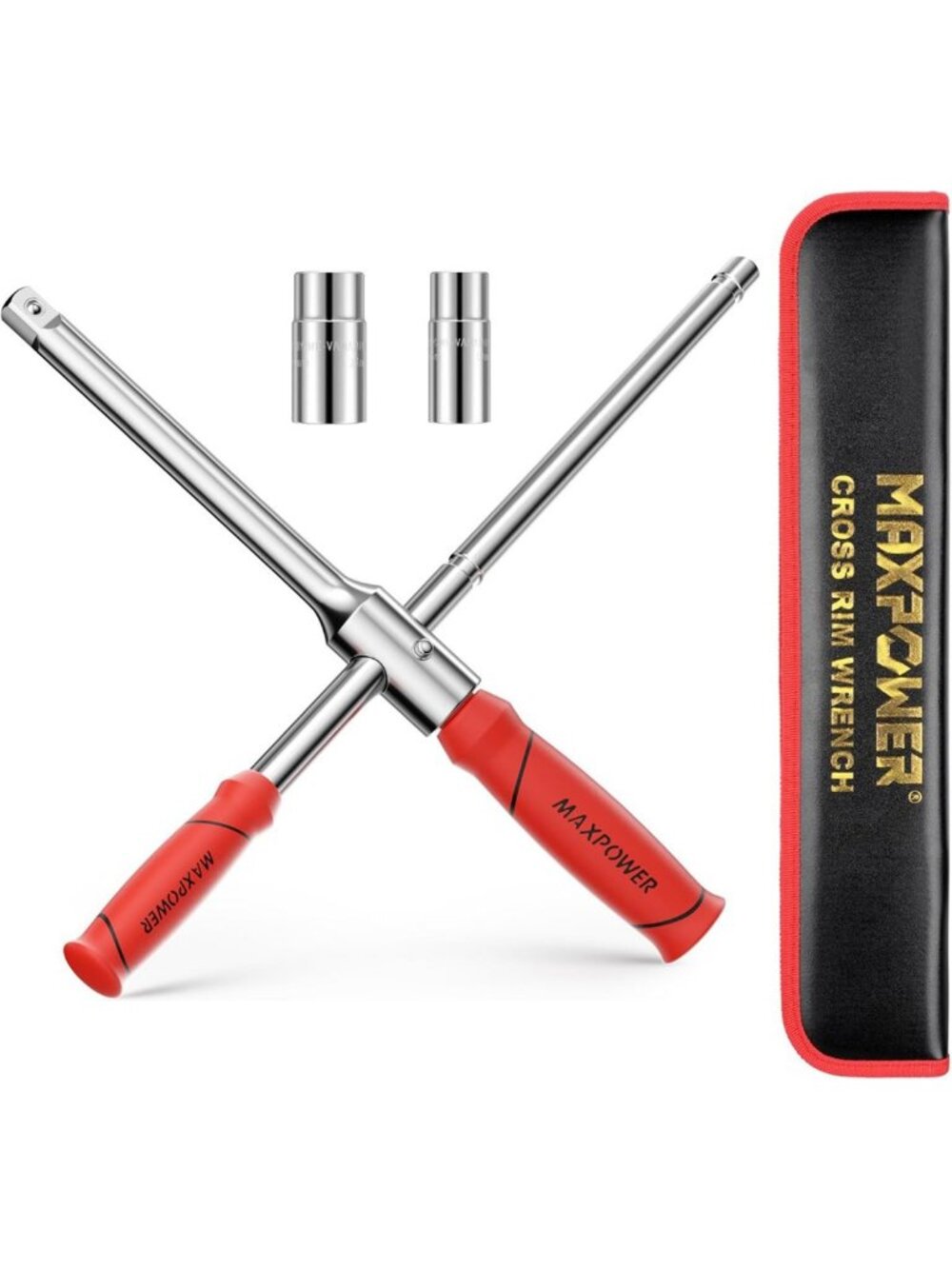 Heavy-Duty Tire Lug Wrench Set with 2 Standard Sockets & Storage Box - Easy Use